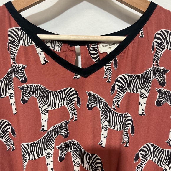 World Market Zebra Print Women's Blouse Top Ruffle Sleeves Oversized Novelty S/M - Picture 5 of 9